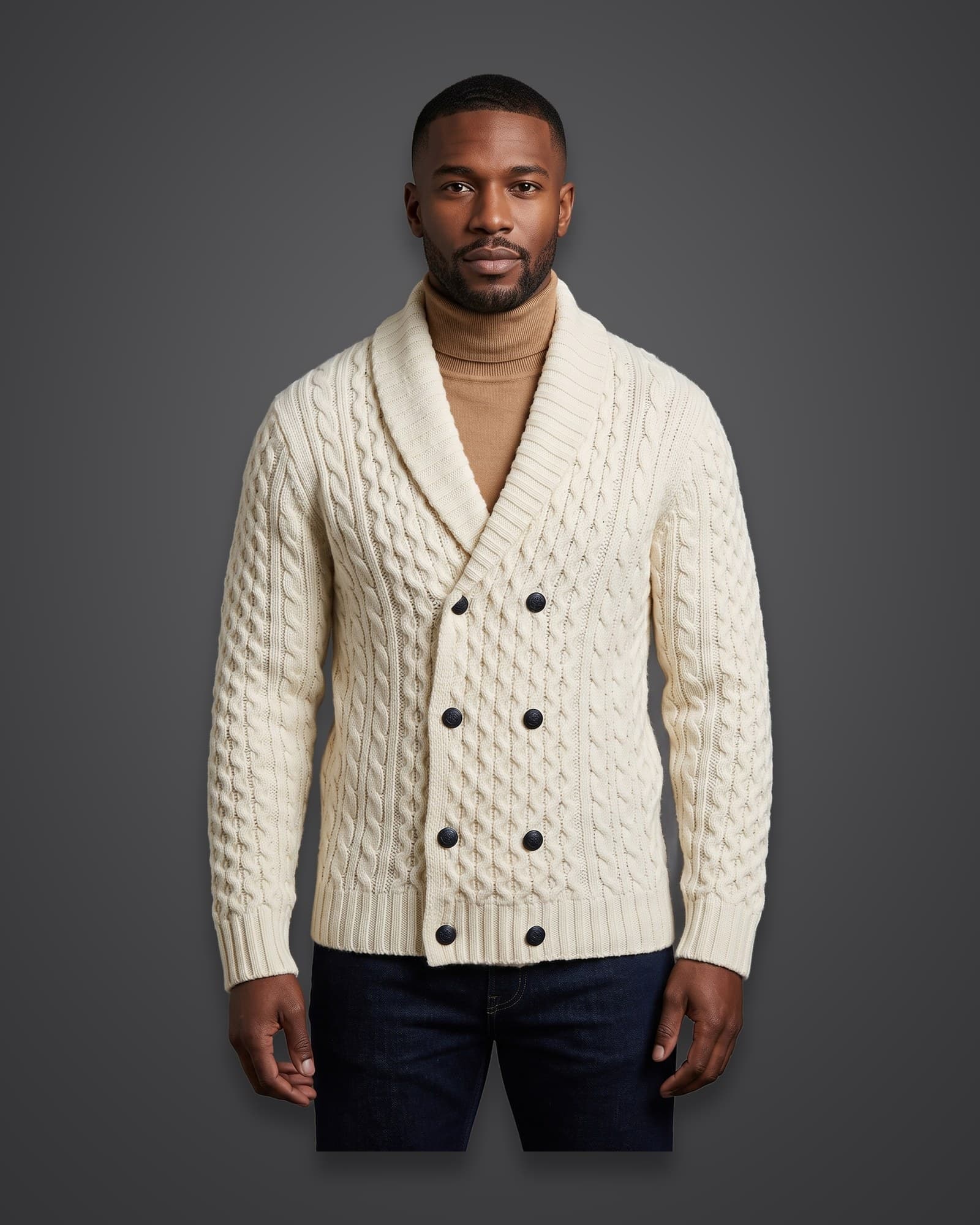 Shawl Cable Cardigan, Cream