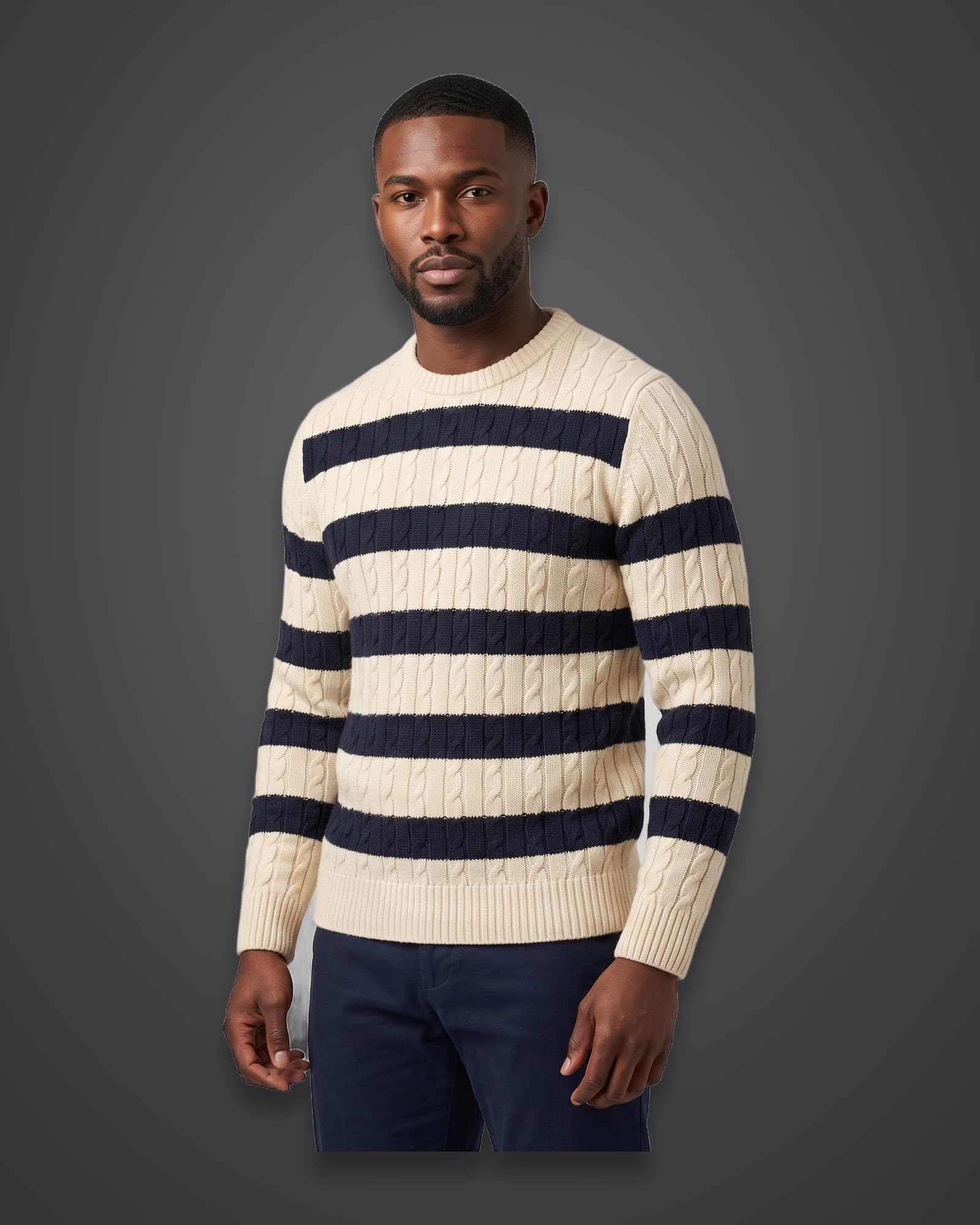 Striped Cable Knit, Cream
