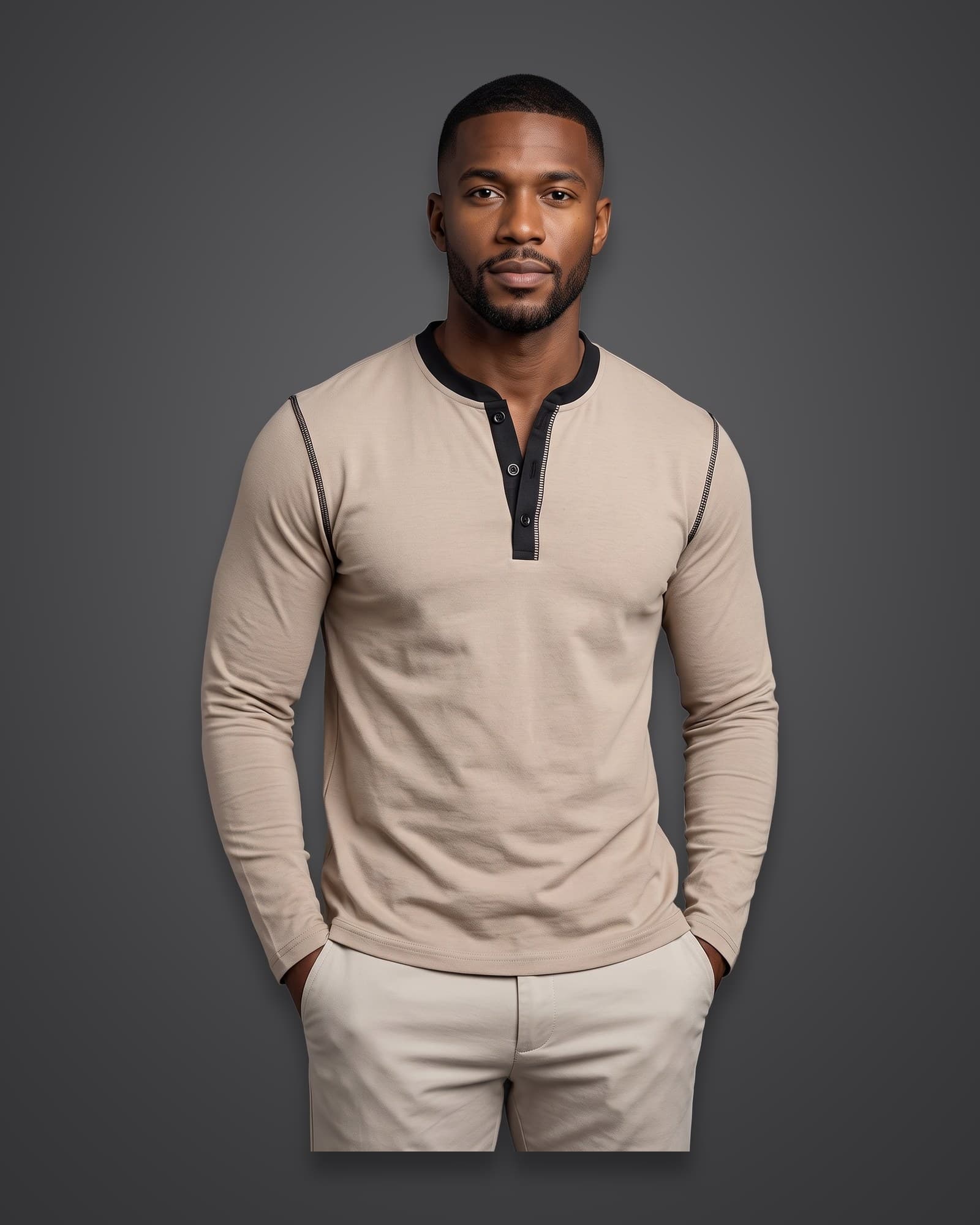 Contrast Henley, Beige