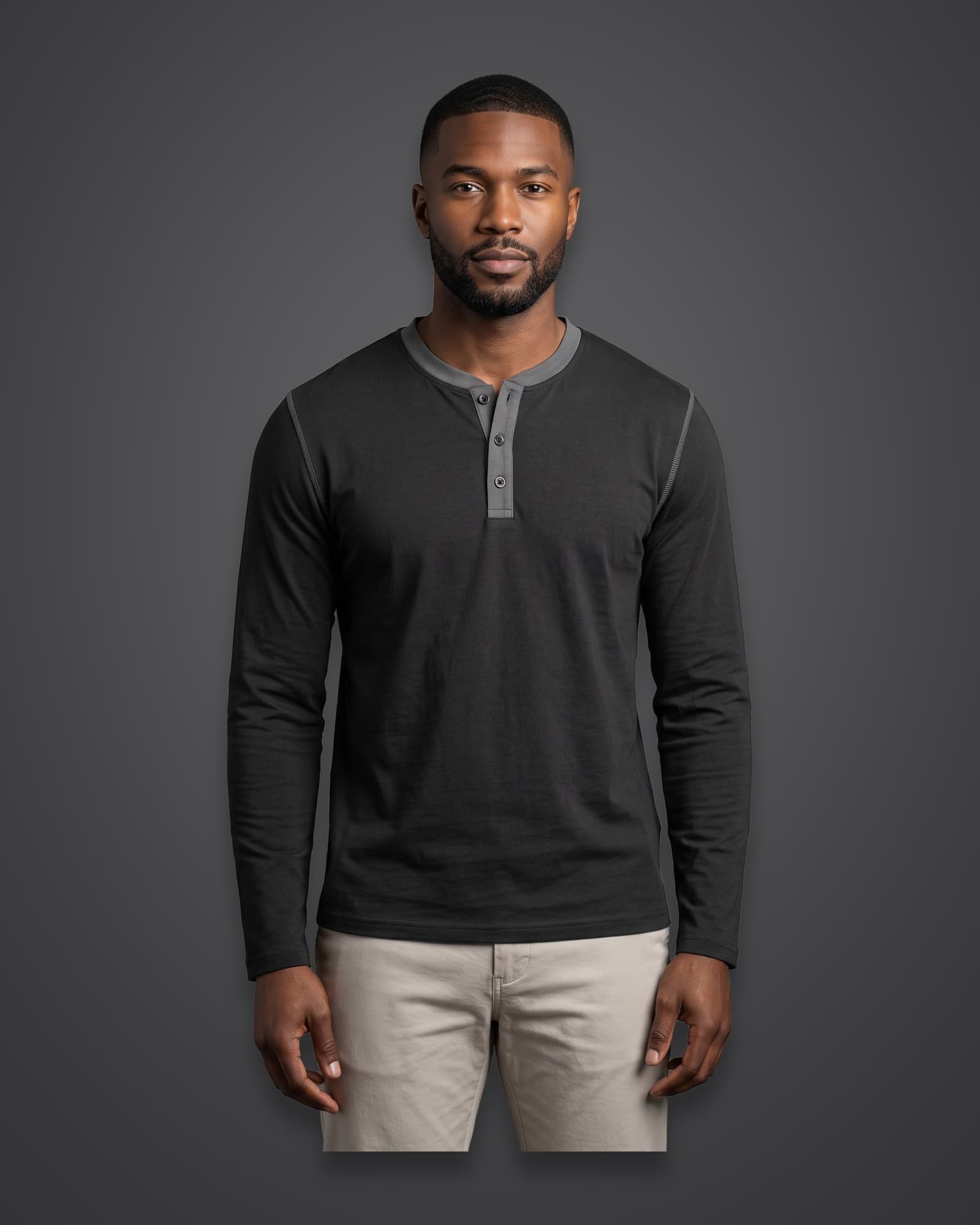 Contrast Henley, Charcoal