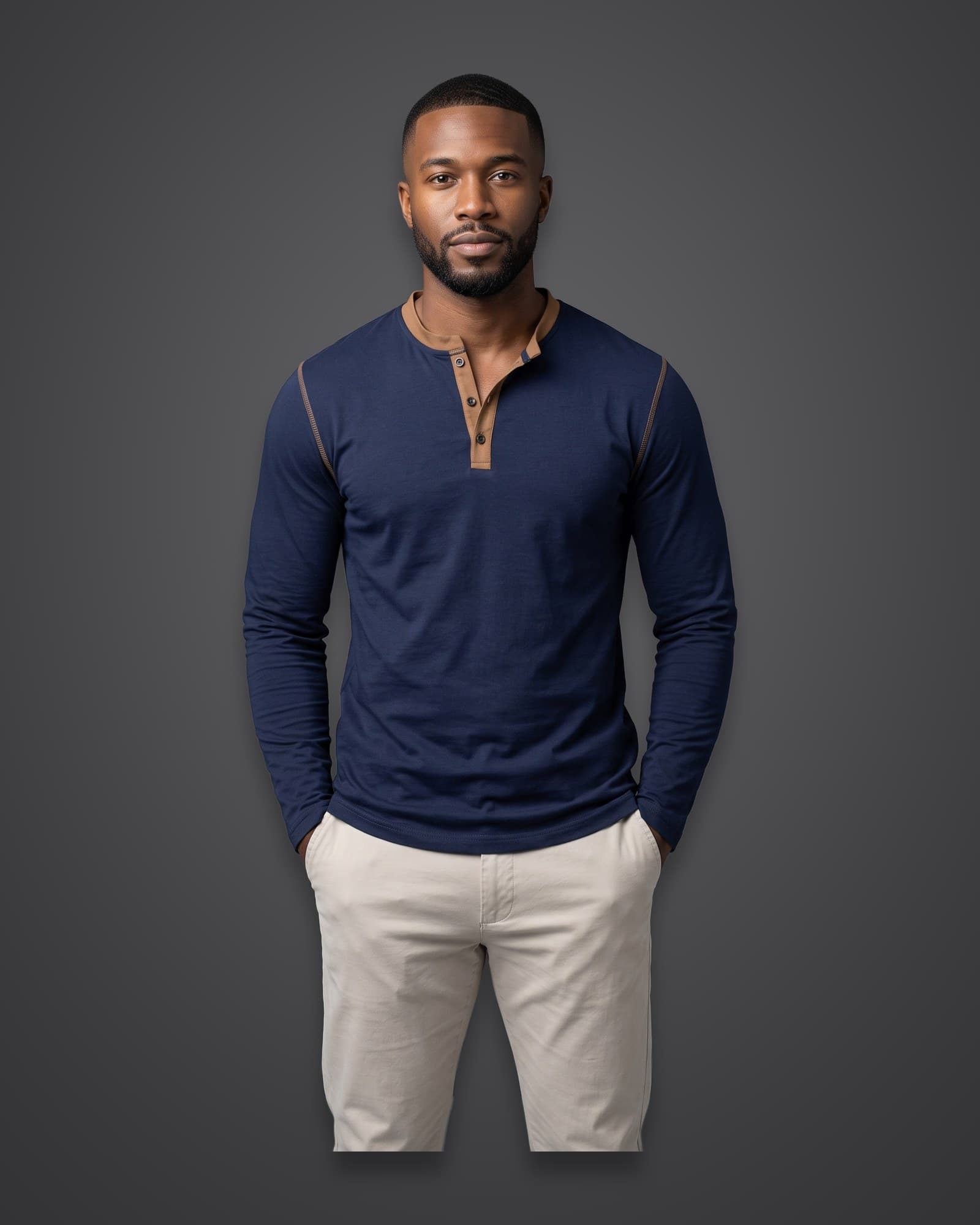Contrast Henley, Navy