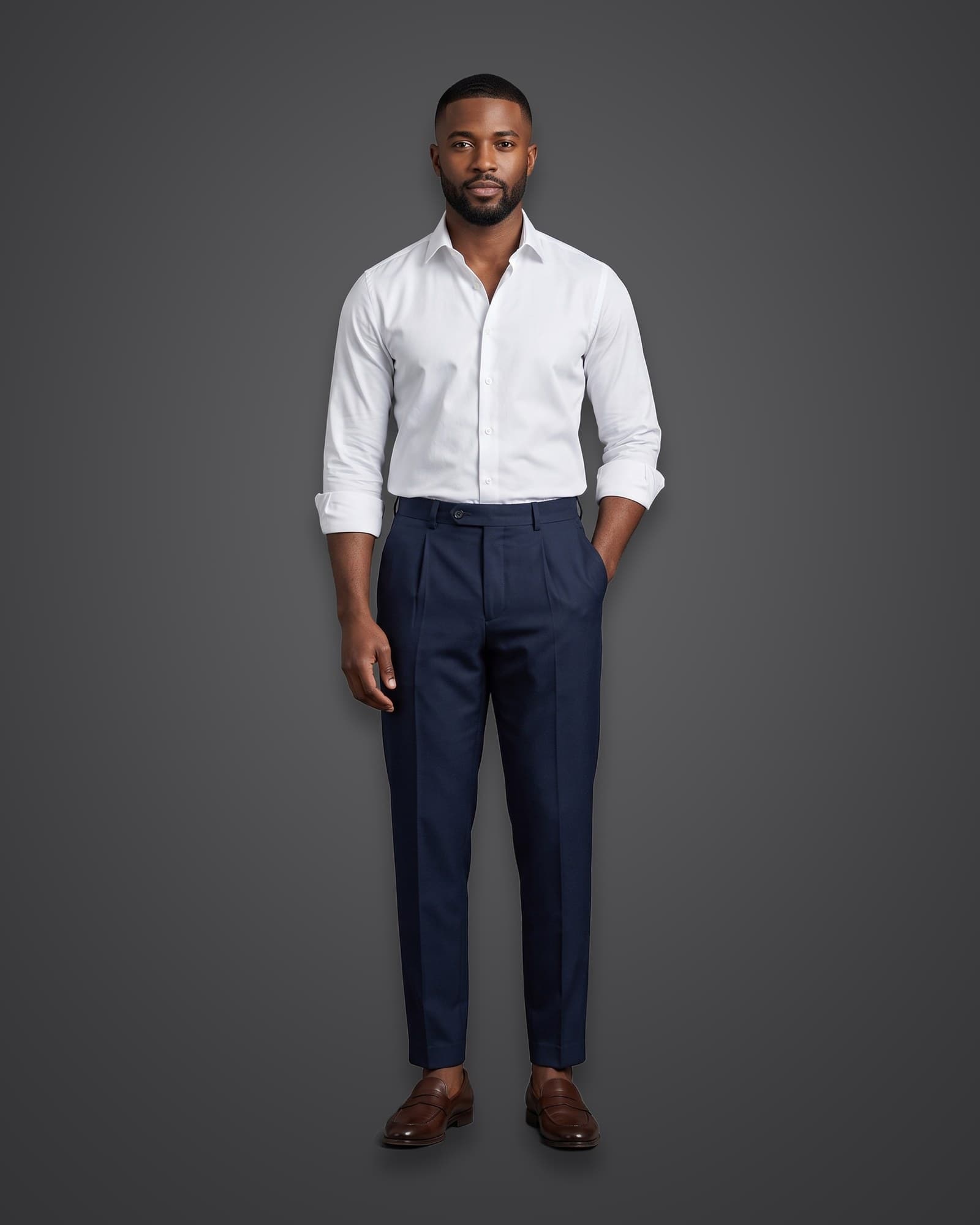 Pleated Trousers, Navy