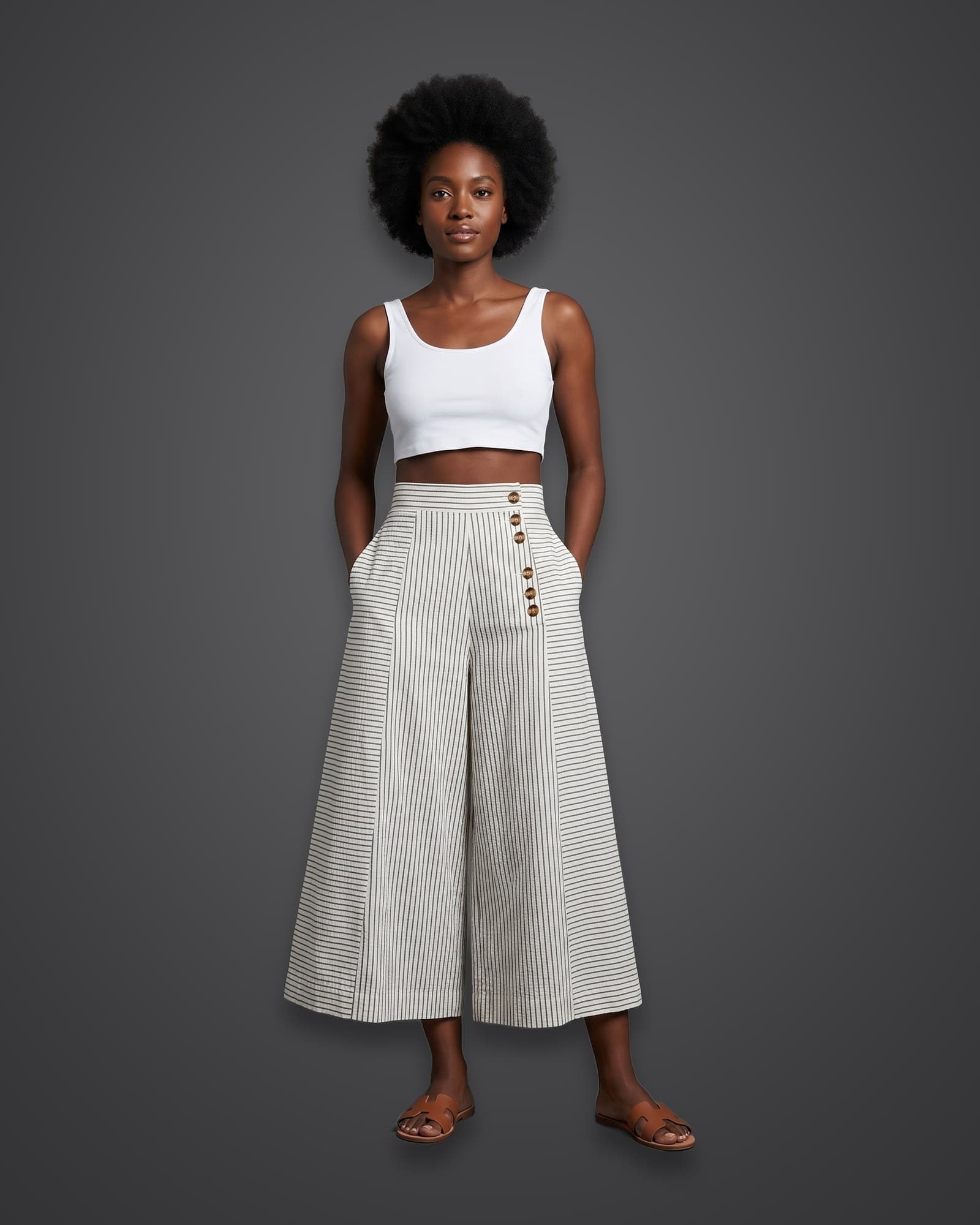 Striped Button Culottes