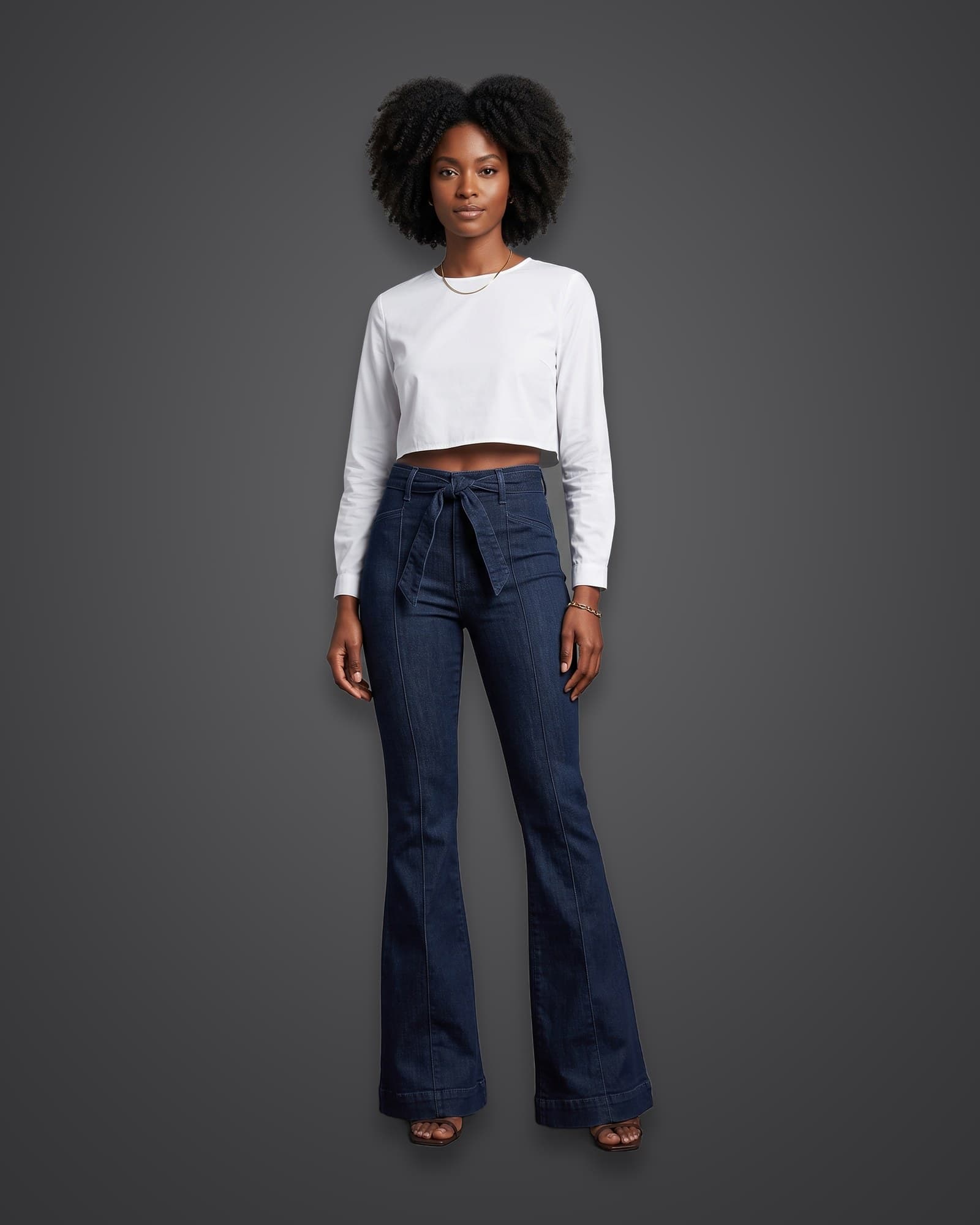 Tie-Waist Flare Jeans, Navy