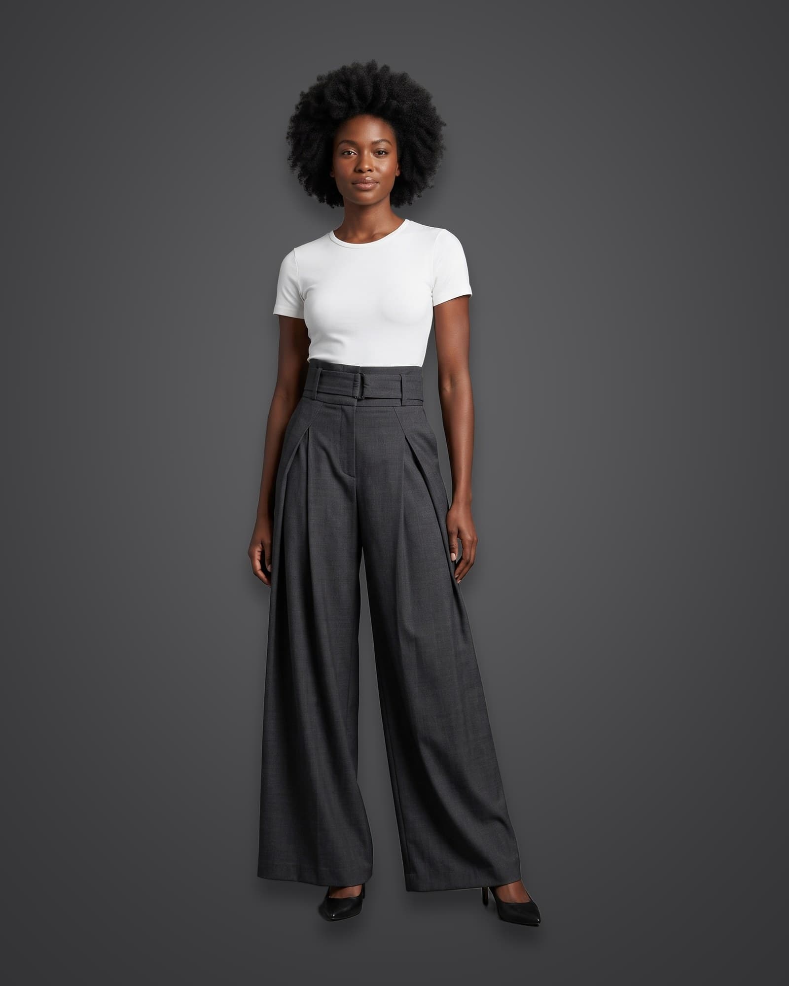 Pleated Wide-Leg Trousers, Charcoal